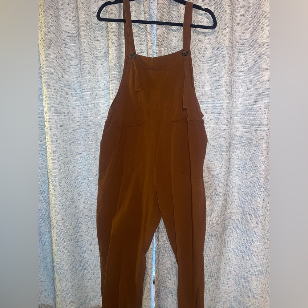 Brown linen overalls